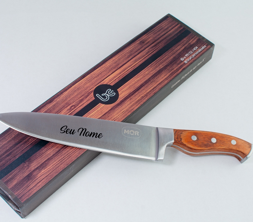 Faca MOR Personalizada – Aço Inox com Cabo de Madeira