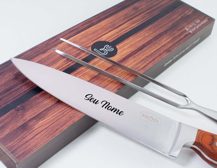 Kit Churrasco 2 Peças MOR Personalizado – Faca e Garfo em Aço Inox
